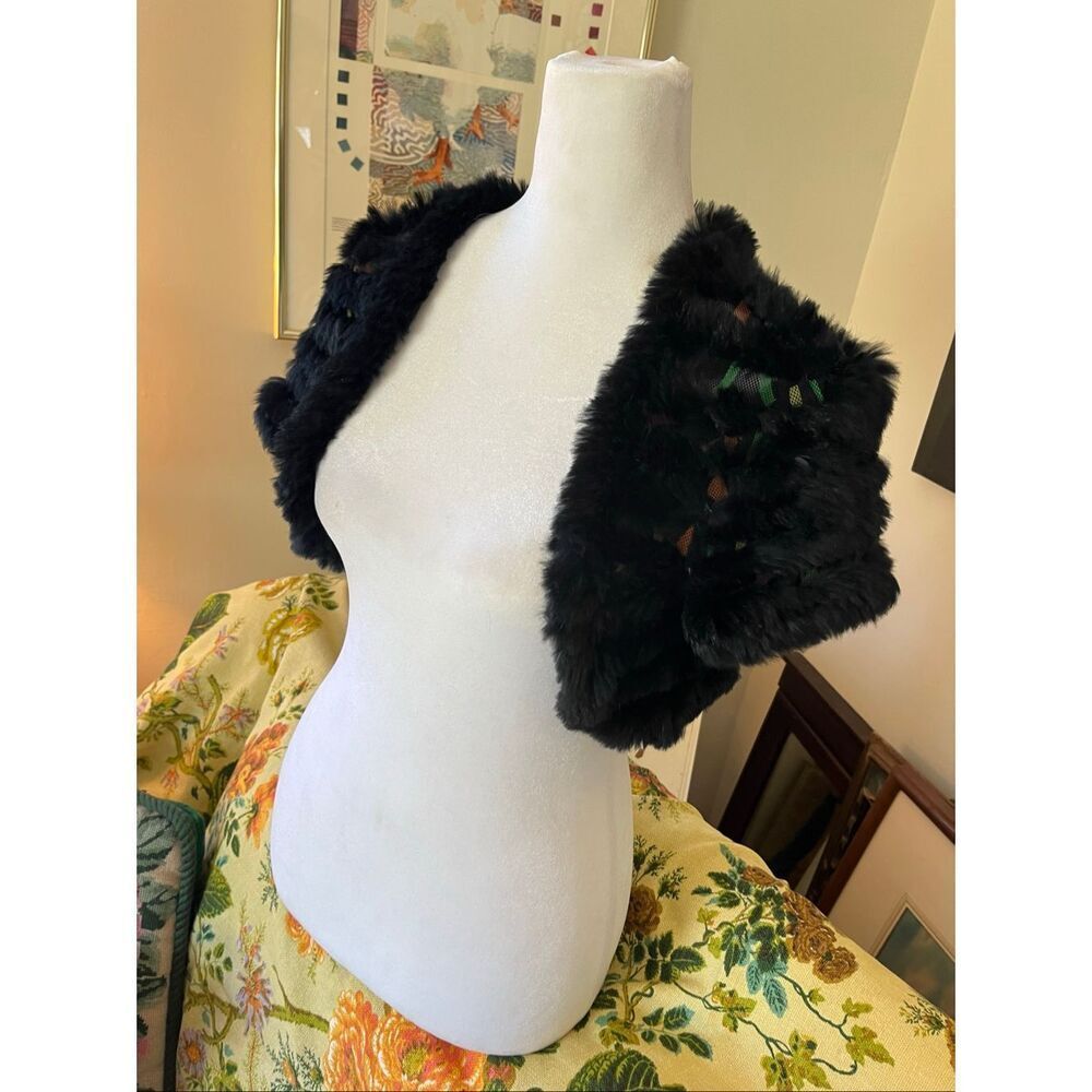 VTG Saks Fifth Folio Mesh Rabbit Fur Shrug Bolero Y2K Whimsigoth
